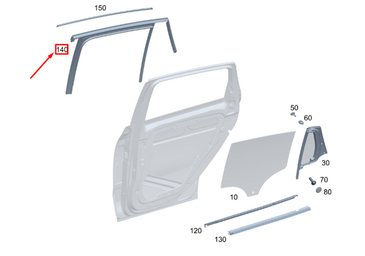 new mercedes-benz gla h247 rear right door window guide rail a2477354200