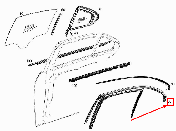 new mercedes-benz c w205 rear left door window guide rail a2057355300 original