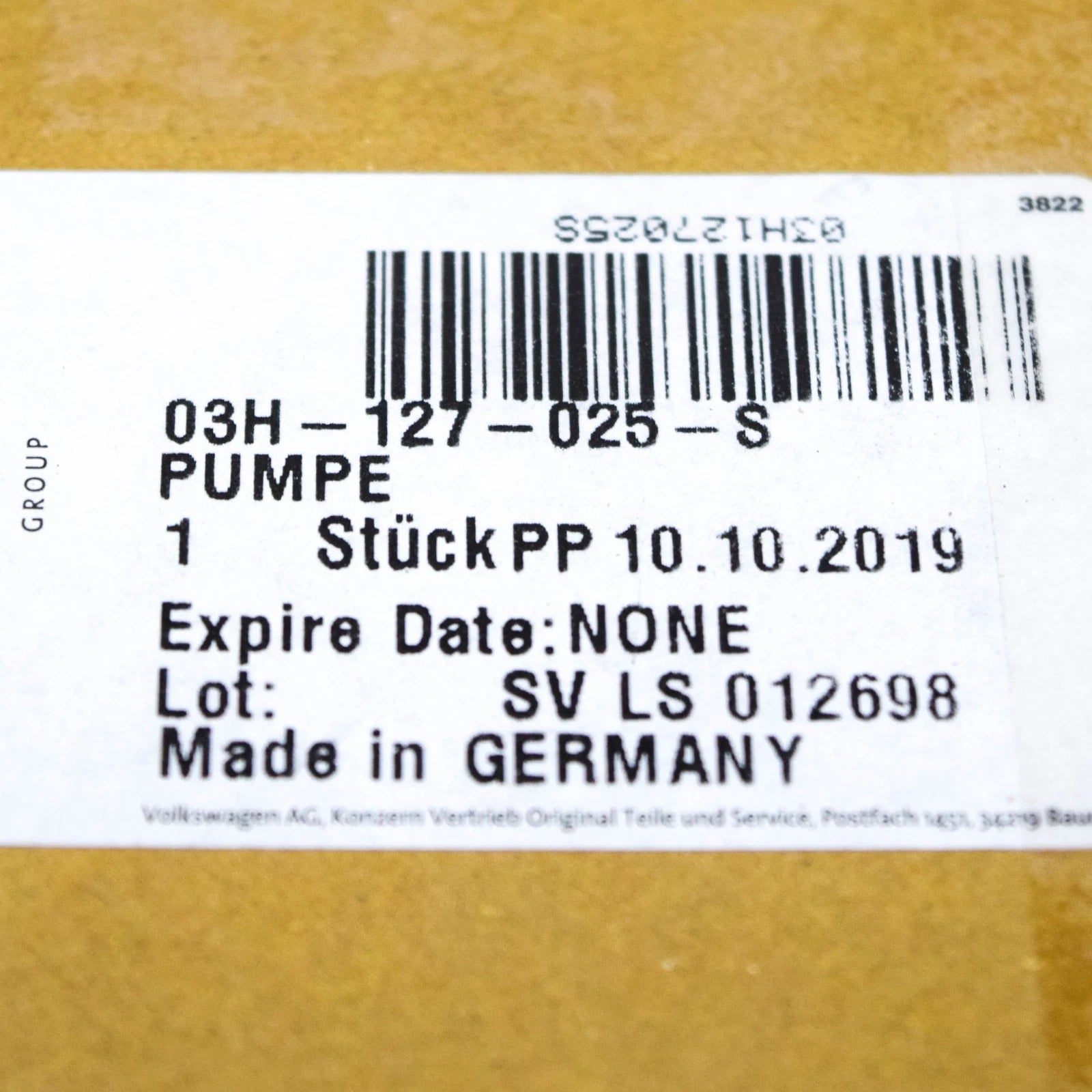 NEW VW PASSAT B7 HIGH PRESSURE FUEL PUMP 03H127025S 2.0 TSI 155KW ORIGINAL