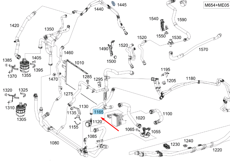 NEW MB GLE W167 PUMP TO CONNECTING POINT COOLANT HOSE A1675010501 ORIGINAL