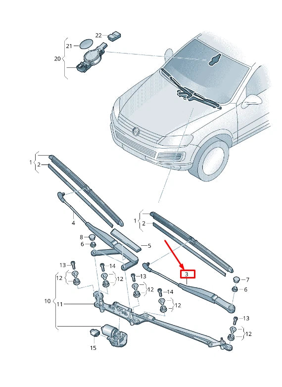 NEW VW TOUAREG 7P FRONT RIGHT WIPER ARM RHD 7P0955410C ORIGINAL