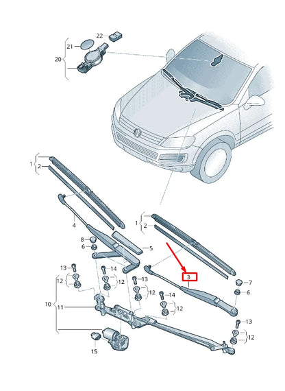 NEW VW TOUAREG 7P FRONT RIGHT WIPER ARM RHD 7P0955410C ORIGINAL