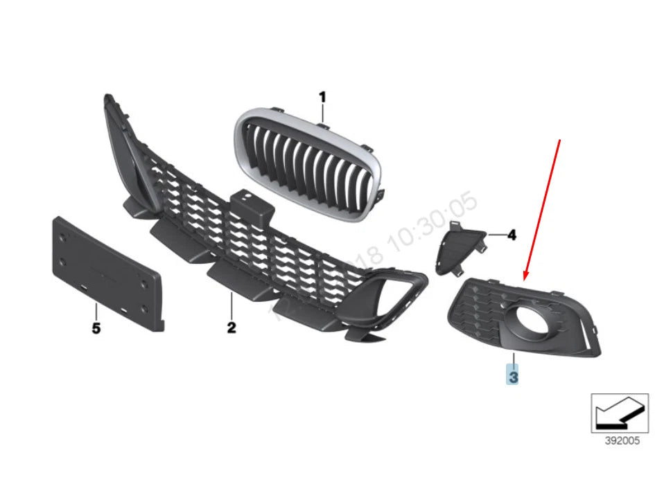 NEW BMW 2 F45 LEFT FOG LIGHT CLOSED M GRILLE 51118068865 8068865 ORIGINAL