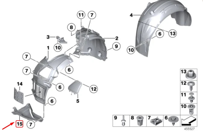 NEW BMW 5 F10 FRONT RIGHT FENDER LINER BOTTOM FRONT COVER 51757312830 ORIGINAL