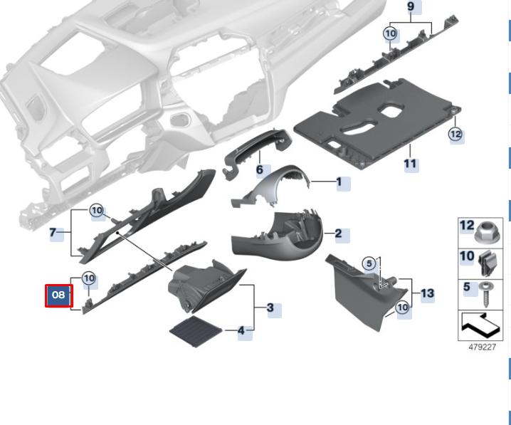 new bmw x1 f48 footwell driver side top trim lhd 51459348817 original