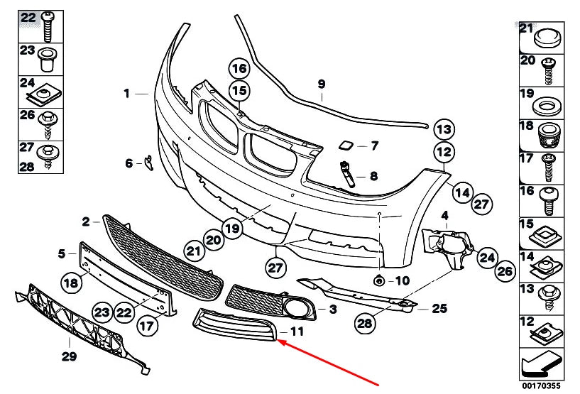 NEW BMW 1 E82 FRONT M BUMPER RIGHT GRILLE 51118045922 8045922 2010 ORIGINAL