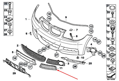 NEW BMW 1 E82 FRONT M BUMPER RIGHT GRILLE 51118045922 8045922 2010 ORIGINAL