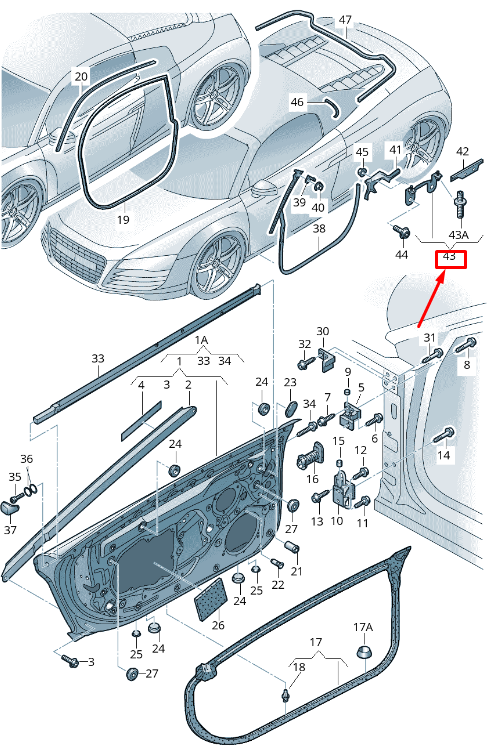 new audi r8 spyder 42 right door seal bracket 427831296 original
