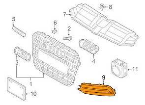 NEW AUDI A6 C7 FRONT BUMPER RIGHT LOWER GRILLE 4G0807682F9B9 2012 ORIGINAL