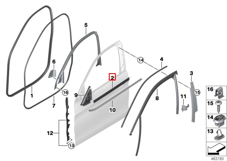 NEW BMW X6 F16 FRONT LEFT DOOR WINDOW INSIDE CHANNEL STRIP 51337329955 ORIGINAL
