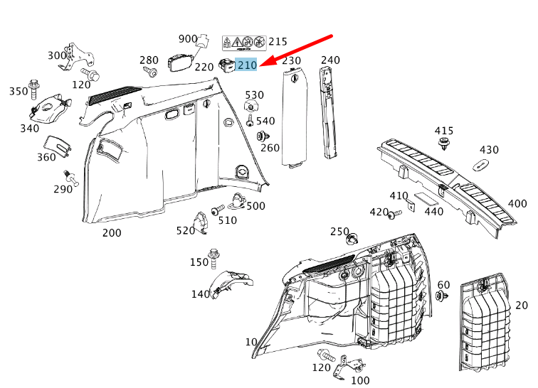 new mercedes-benz c w204 trunk right covering socket a0008206251 original