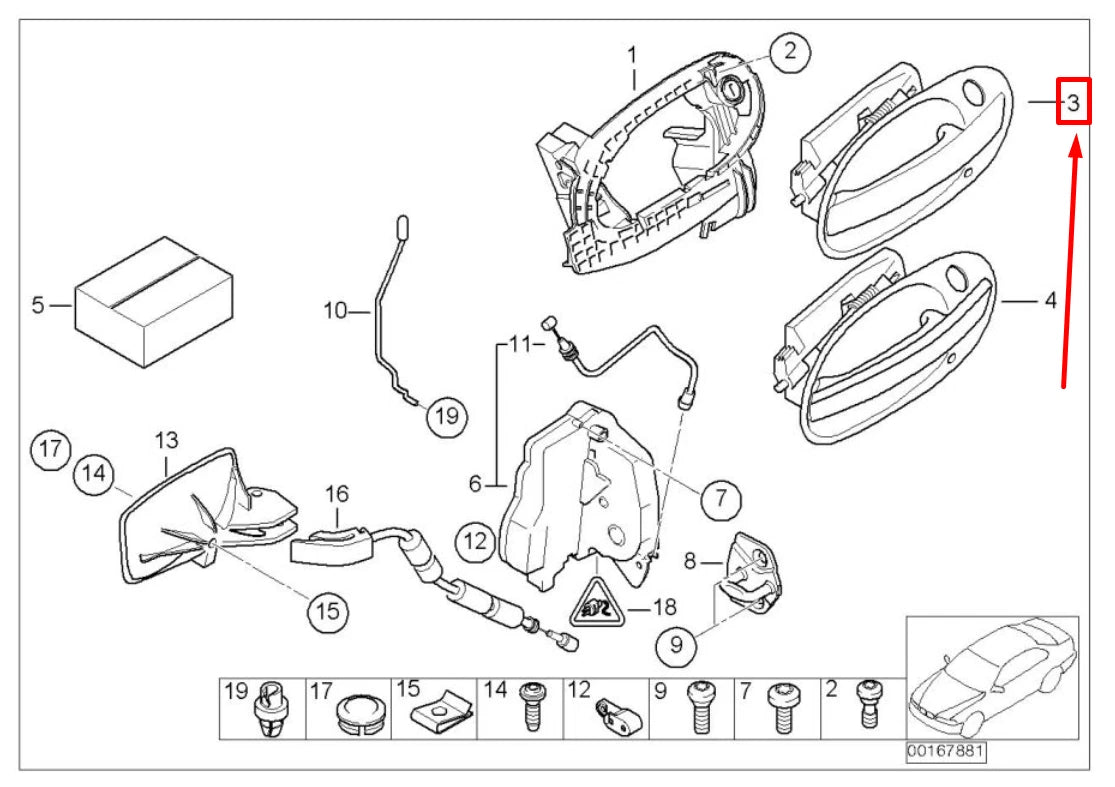 NEW BMW 7 E65,E66,E67 FRONT RIGHT DOOR OUTER HANDLE 7191902 51217191902 ORIGINAL