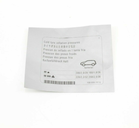 new volkswagen e-up tyre pressure data plate 1s0010717e original