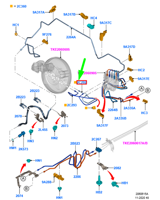 new ford ranger t6 mk1 front brake pipe tube assy lhd 2240749 original