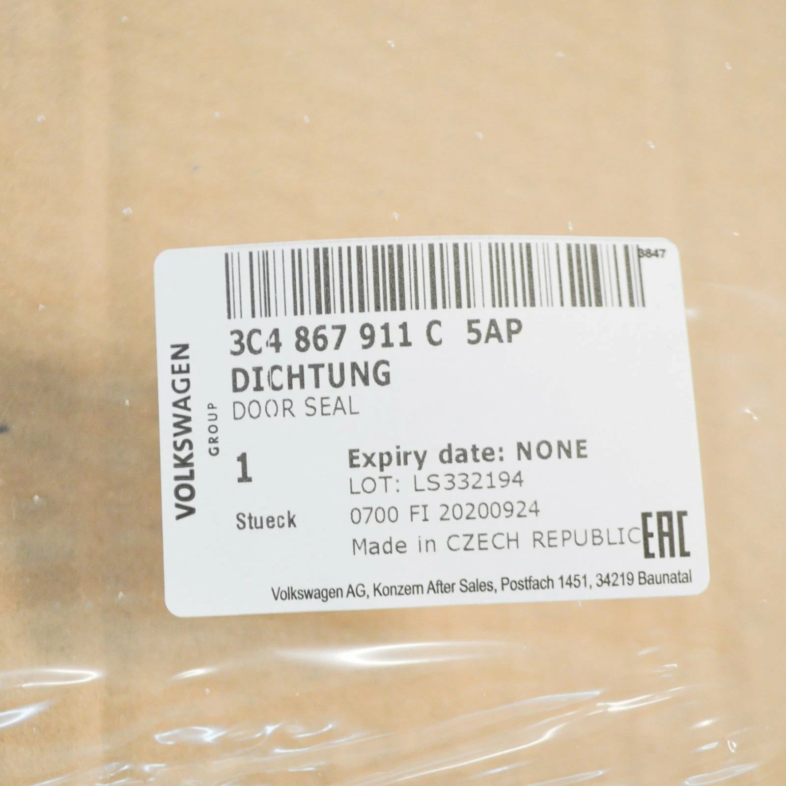 NEW VOLKSWAGEN PASSAT B6 FRONT DOOR INNER SEAL 3C4867911C5AP