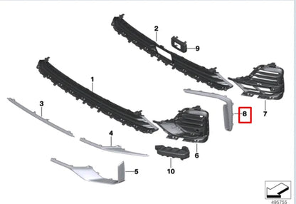 NEW BMW X7 G07 FRONT BUMPER LEFT FINISHER TRIM 51118745739 ORIGINAL