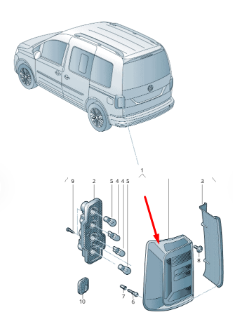 new volkswagen caddy 2k rear right taillight rhd 2k2945096ab original
