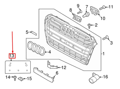 NEW AUDI A4 AVANT B9 FRONT LICENSE PLATE BRACKET 8W0807285FRP5 ORIGINAL