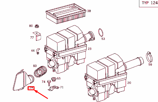 NEW MERCEDES-BENZ E W124 COLD AIR INTAKE SCOOP A1245280804 ORIGINAL
