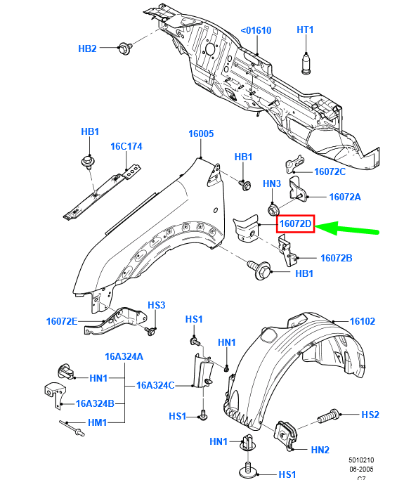 new ford transit connect mk1 front left fender lower bracket 4426532 original