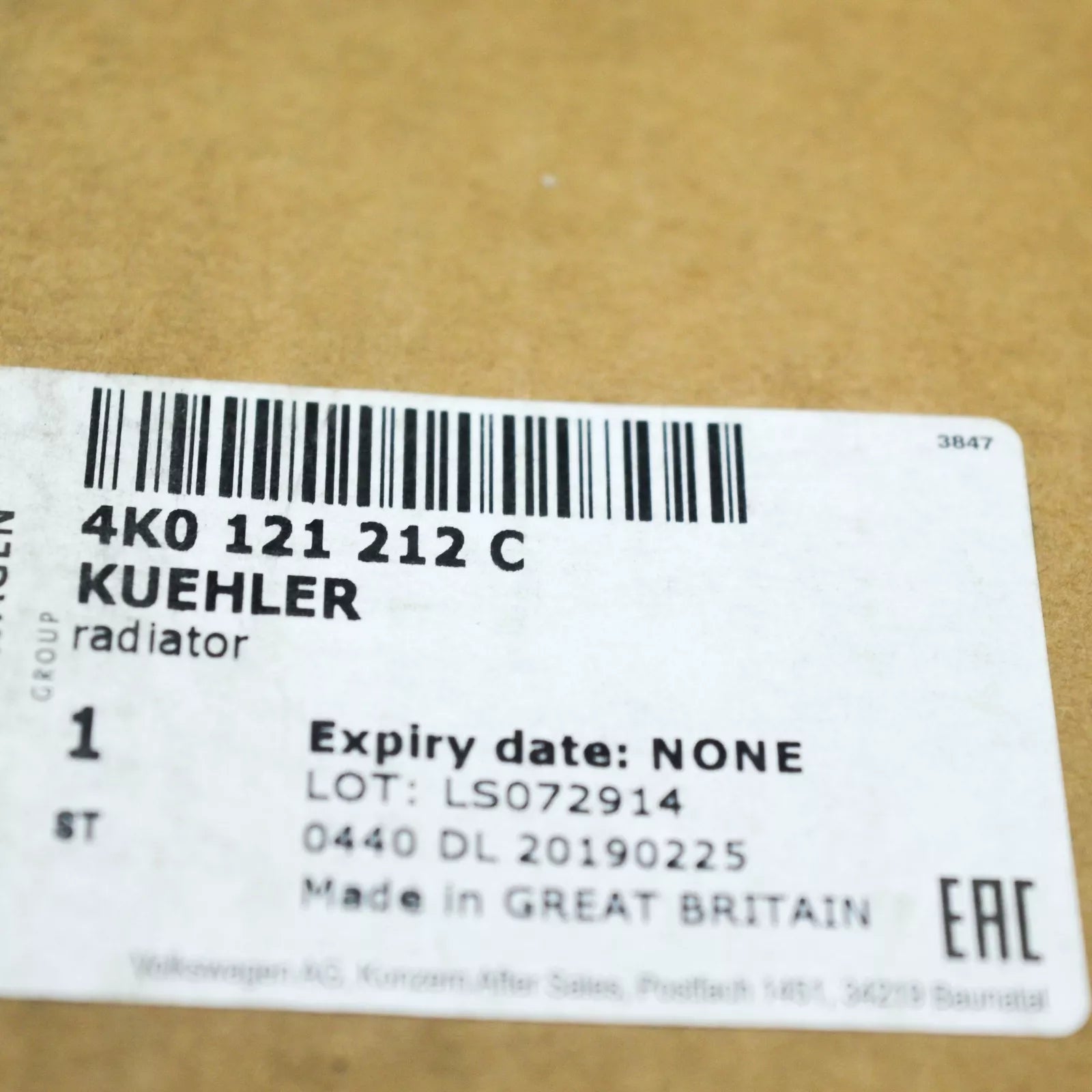 NEW AUDI A6 S6 C8 AUXILIARY RIGHT SIDE COOLING RADIATOR 4K0121212C