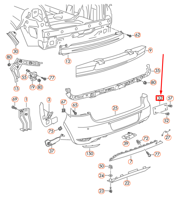 NEW VW GOLF 5K MK6 REAR BUMPER LICENSE PLATE HOLDER 5K6807847C9B9 ORIGINAL