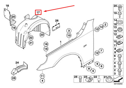 NEW BMW 5 E60 FRONT RIGHT INNER FENDER LINING 51717033750 7033750 ORIGINAL