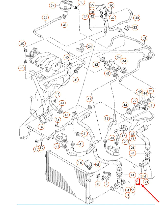 NEW VOLKSWAGEN BEETLE 9C RADIATOR LOWER COOLANT HOSE 1C0122051G ORIGINAL