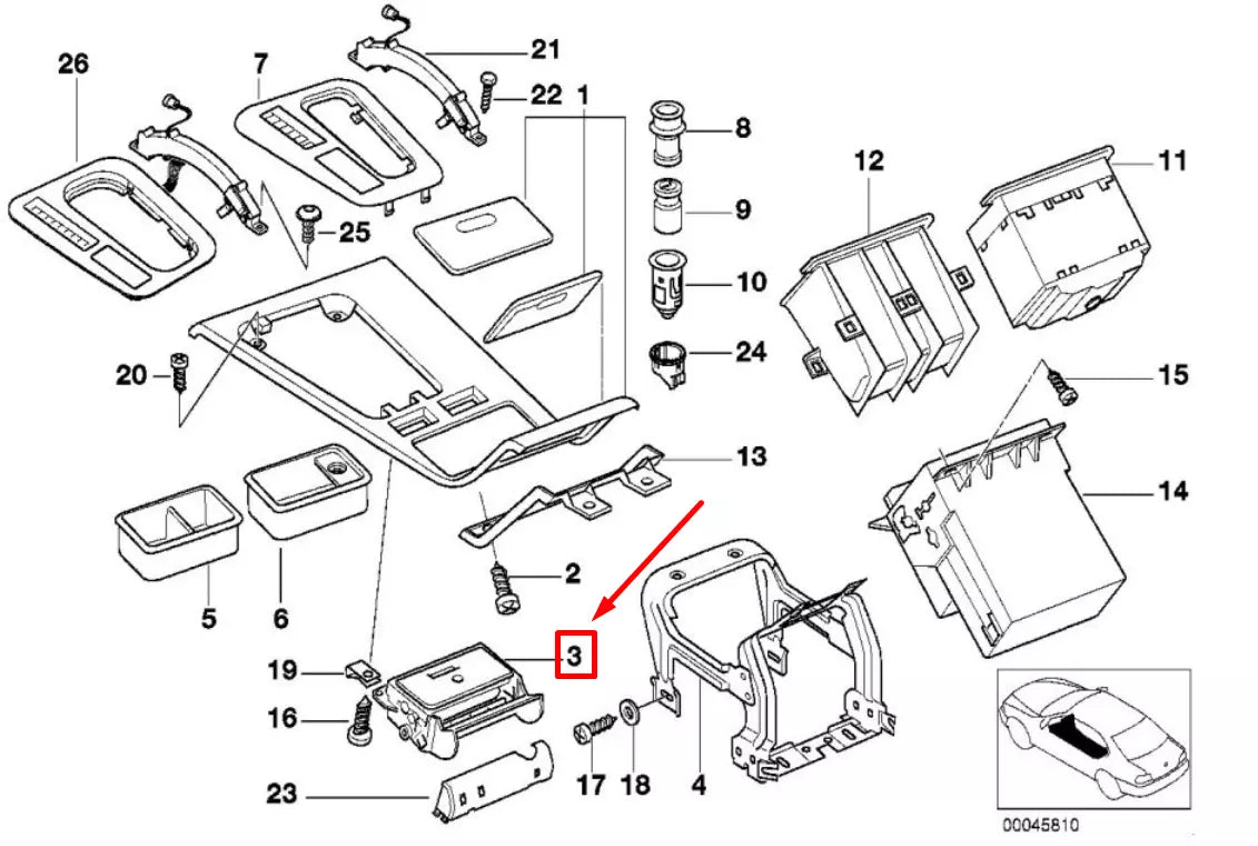 NEW BMW 7 E38 CENTER CONSOLE ASHTRAY INSERT 51168160423 8160423 ORIGINAL