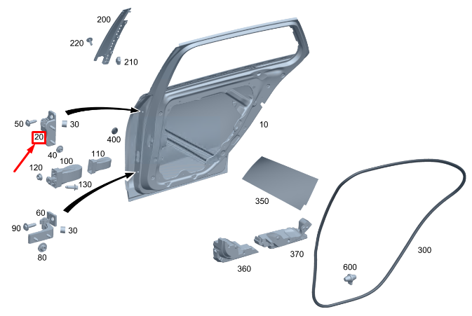 new mercedes-benz c w206 rear left upper door hinge a2067305101 original