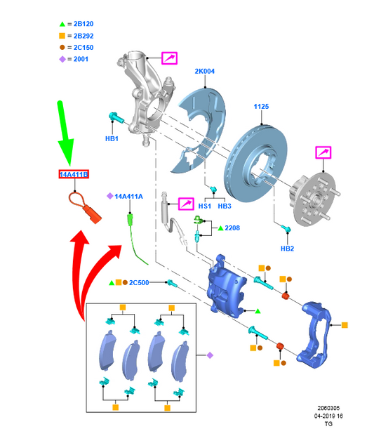 new ford transit mk4 front brake disc wire assy 6c1t-2n248-aa 1535358 original