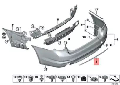 NEW BMW 5 G30 REAR BUMPER CENTER MOLDING TRIM STRIP 51127389971 ORIGINAL