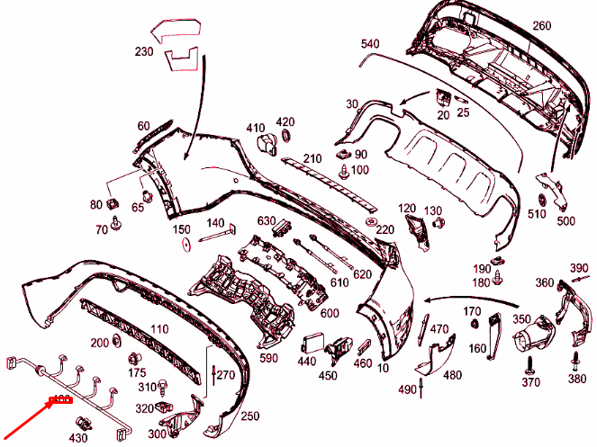 NEW MB GLA X156 REAR BUMPER PARKTRONIC SYSTEM WIRING HARNESS A1565401802