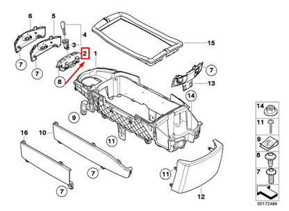new bmw 7 e65, e66 center armrest lock covers 51167002397 7002397 original