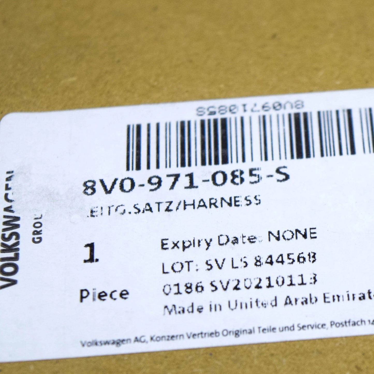 NEW AUDI A3 S3 8V FRONT BUMPER PDC WIRING HARNESS LOOM 8V0971085S ORIGINAL