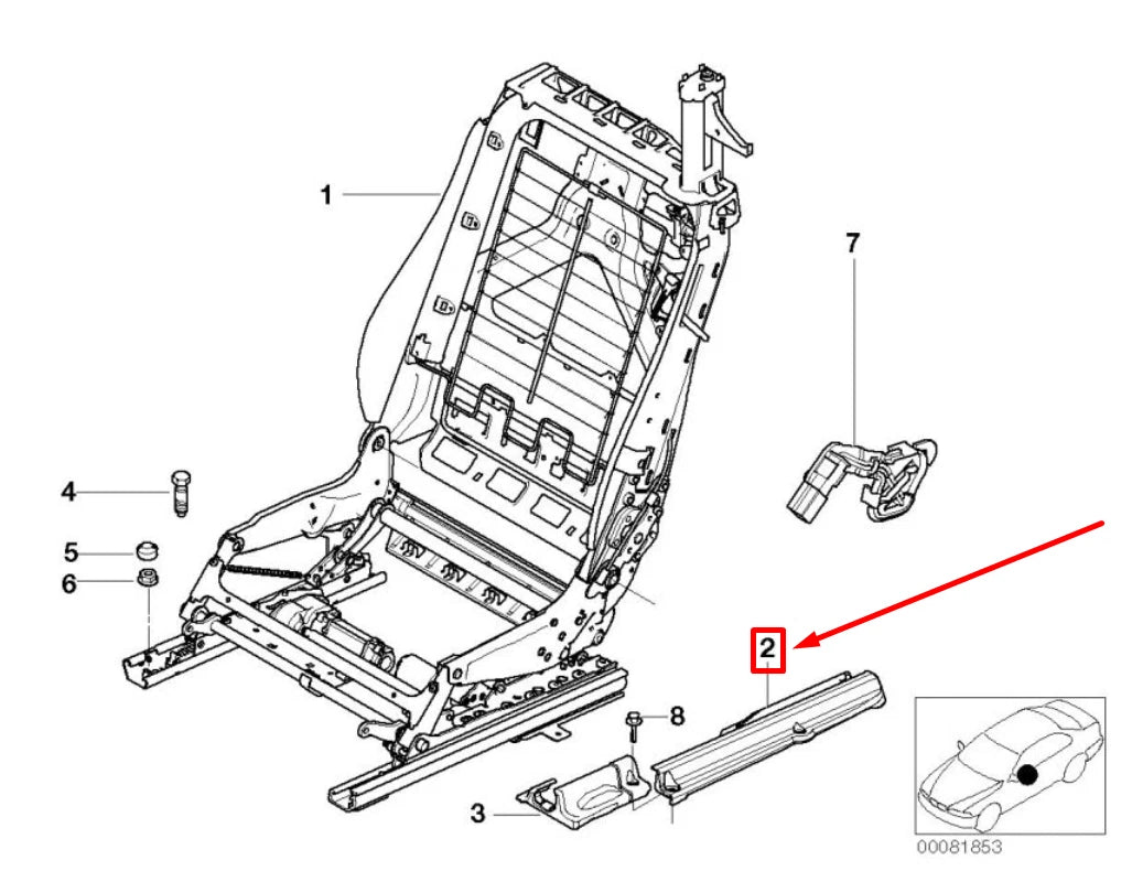 NEW BMW 6 E64 REAR RIGHT SEAT BACKREST FRAME COVER 8270024 52108270024 ORIGINAL