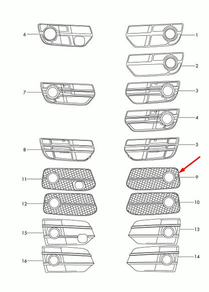 NEW AUDI Q5 8R LEFT FOG LIGHT GRILLE 8R0807681EZDE 2011