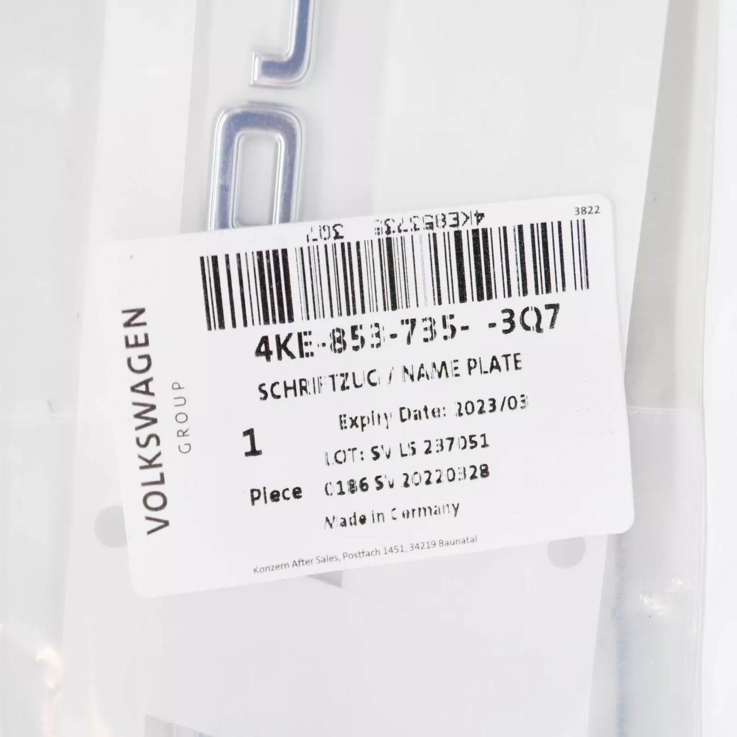 NEW AUDI E-TRON SPORTBACK REAR TRUNK BOOTLID BADGE 4KE8537353Q7 ORIGINAL