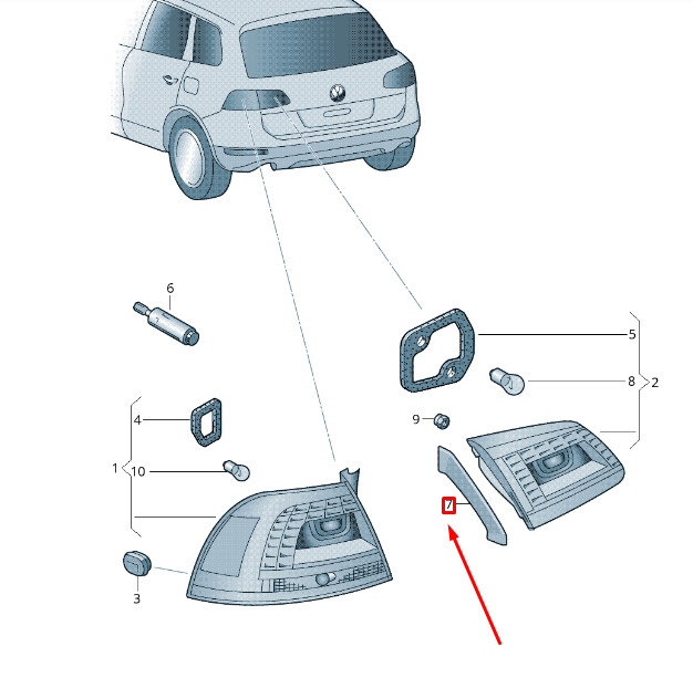 new vw touareg 7p mk2 rear right inner tail light trim 7p6945426 original