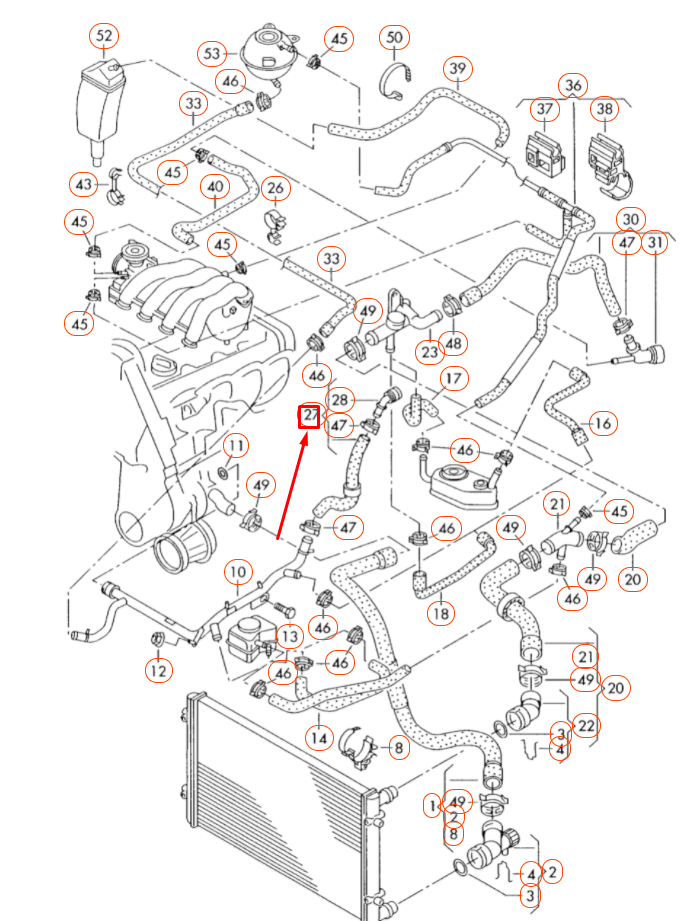 NEW VOLKSWAGEN BEETLE 9C RADIATOR COOLANT HOSE 1J0122073BG ORIGINAL