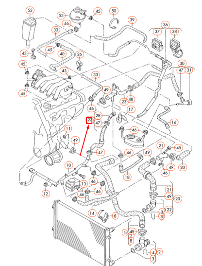 NEW VOLKSWAGEN BEETLE 9C RADIATOR COOLANT HOSE 1J0122073BG ORIGINAL