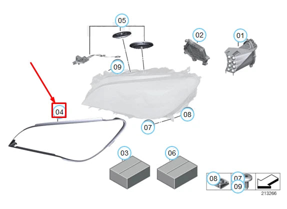 NEW BMW 7 F01 FRONT RIGHT HEADLIGHT GASKET 63117225238 ORIGINAL
