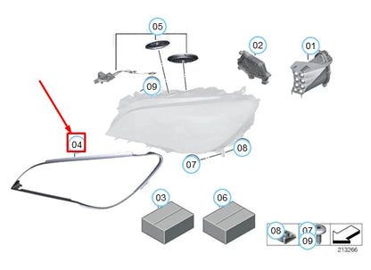 NEW BMW 7 F01 FRONT RIGHT HEADLIGHT GASKET 63117225238 ORIGINAL