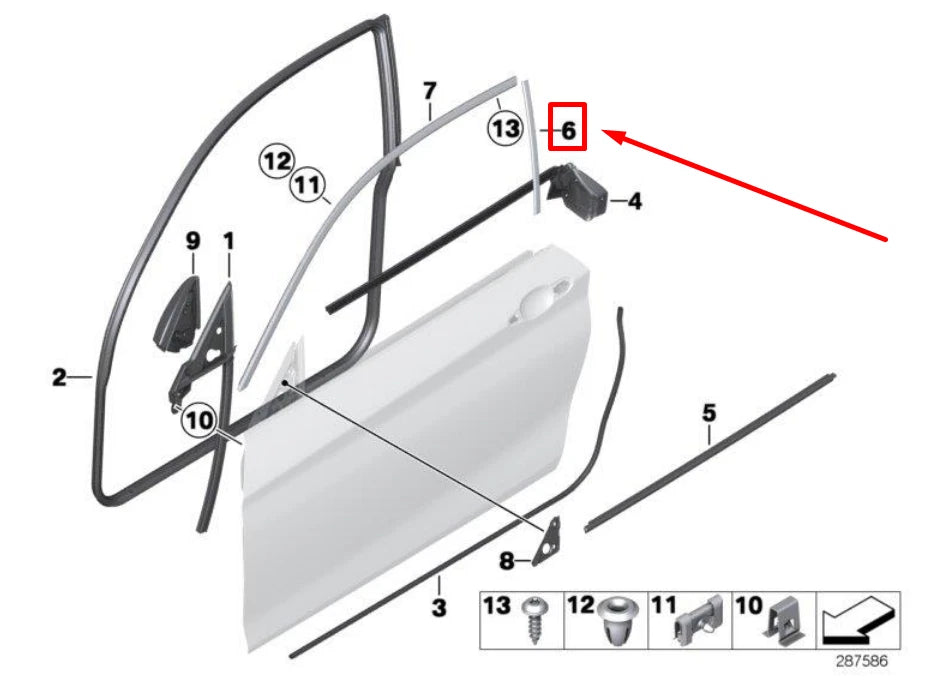 NEW BMW 2 F23 FRONT LEFT DOOR OUTSIDE CHANNEL SEALING 7284565 51337284565