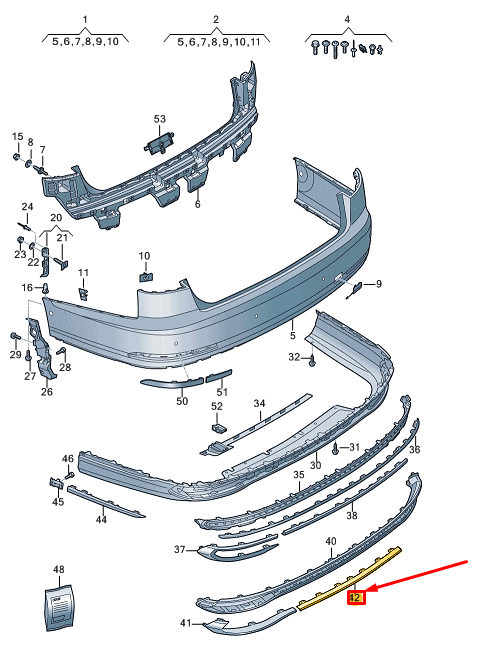 new audi a8 d5 rear center bumper trim 4n0853551d3q7 original