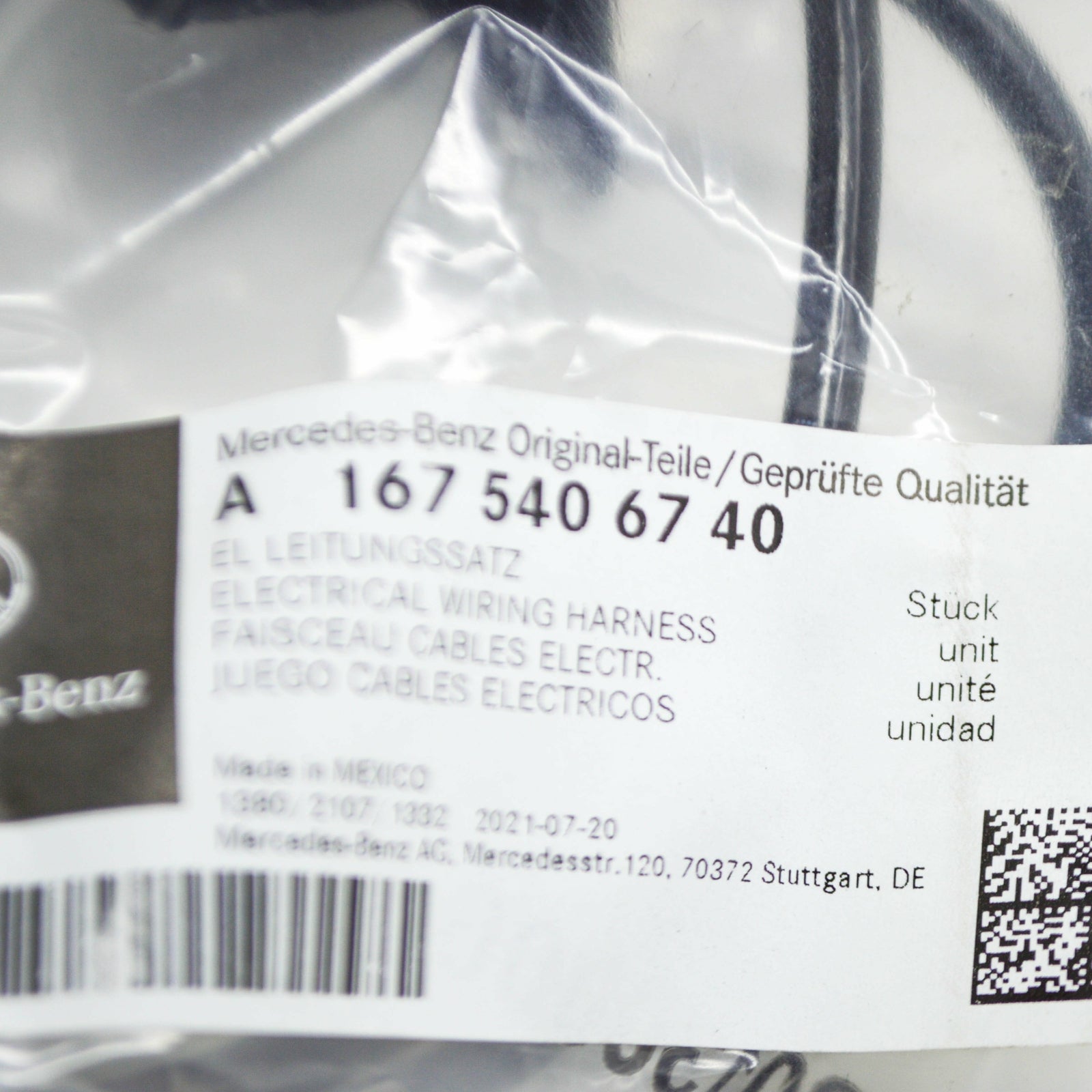 NEW MERCEDES-BENZ GLE W167 FRONT AXLE LEFT WIRING HARNESS A1675406740 ORIGINAL