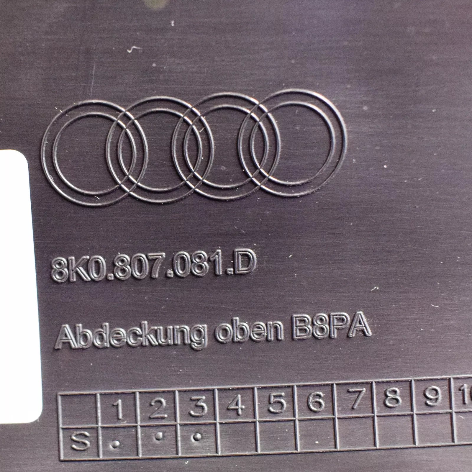 NEW AUDI A4 B8 FRONT ENGINE SLAM PANEL TOP COVER 8K0807081D9B9 2014 ORIGINAL