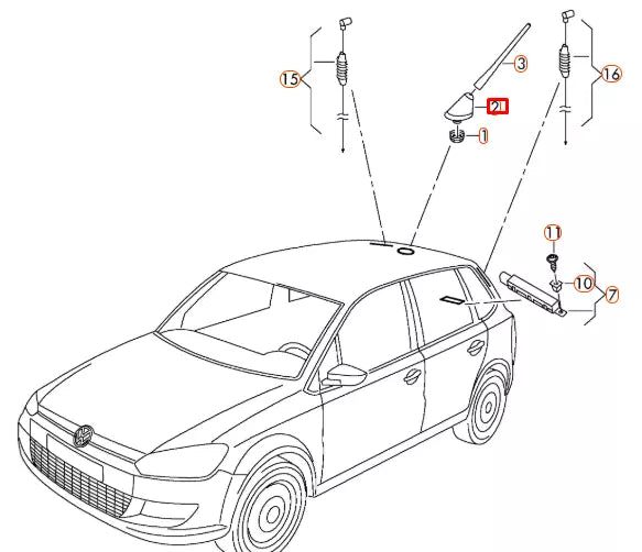 NEW VOLKSWAGEN POLO 6R AERIAL ROOF ANTENNA BASE 6R0035501B ORIGINAL
