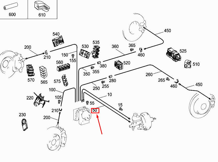 new mercedes-benz s w222 master cylinder brake line a2224200128 original