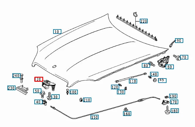 NEW MERCEDES BENZ SLK R170 HOOD SAFETY CATCH UPPER PART LHD A1708800560